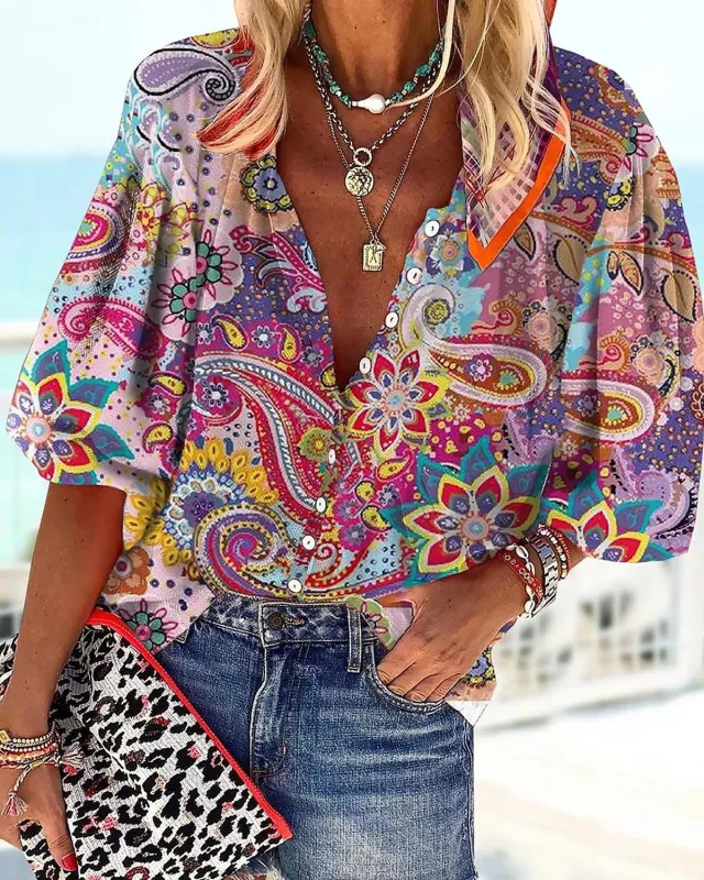 3d Flower Printed Long sleeved Top Female Style 1 - Shop at LoveMi