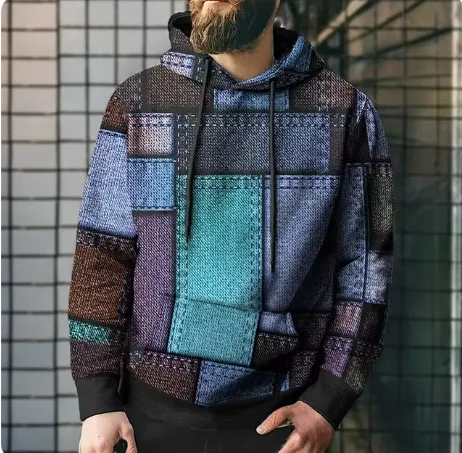 Splicing Plaid Printed Hooded Sweatshirt Yx1547 - Shop at LoveMi