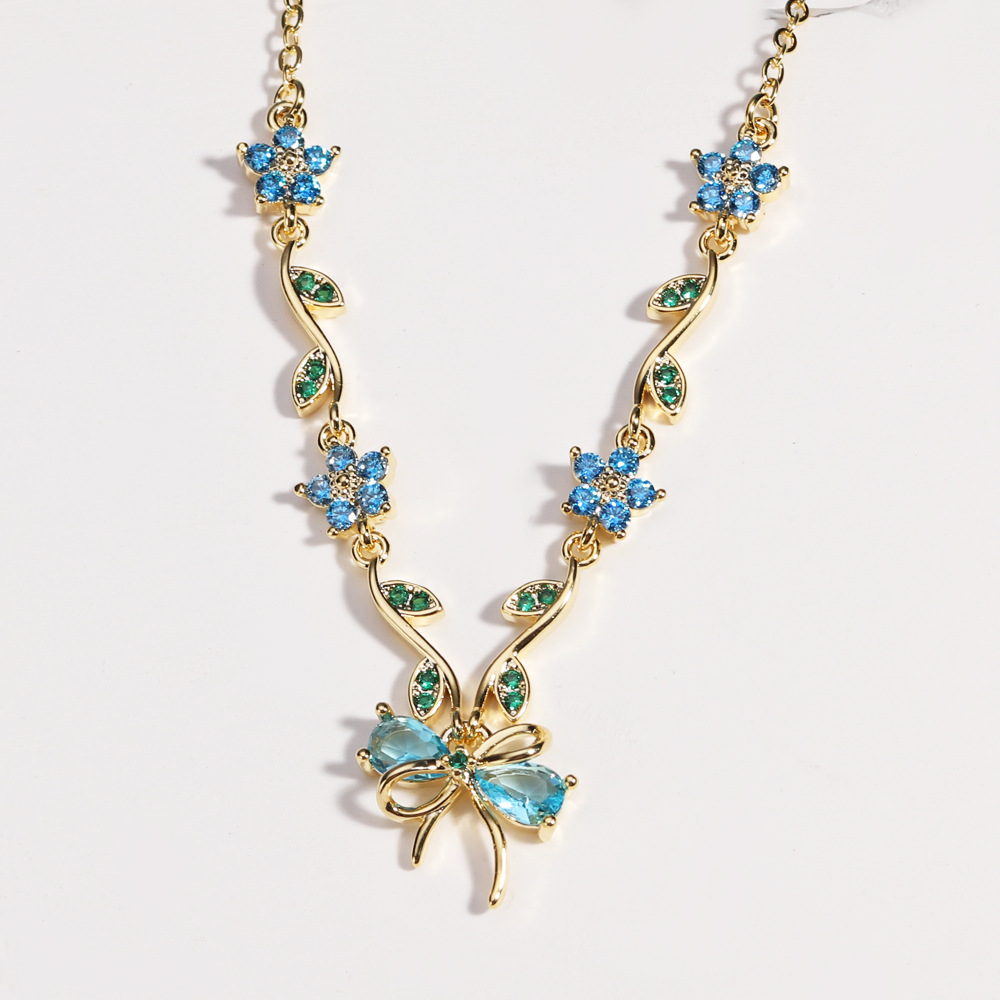 Zircon Bow Necklace For WomenAll-Match Clavicle Chain For BFFs