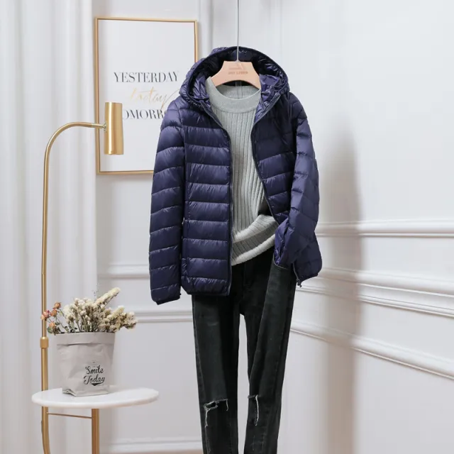 Lightweight Down Jacket Women's Plus sized Plus Size Ultra thin Navy Blue - Shop at LoveMi