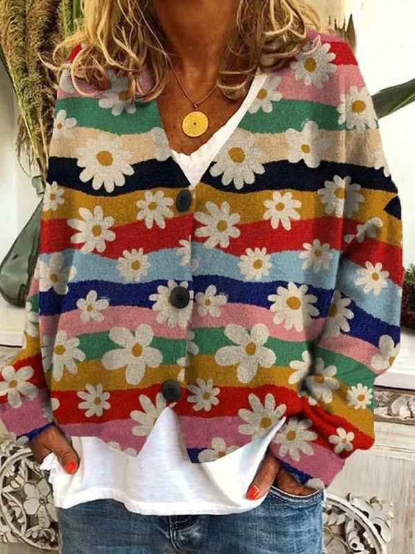 Christmas Abstract Printing Casual Cloak Coat Cardigan Sweater Flower - Shop at LoveMi