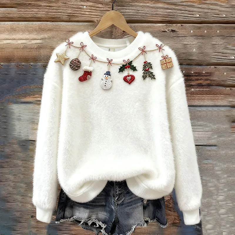 Women's Christmas Crew-neck Patterned Top - Mfh4Xicg1Yxk903