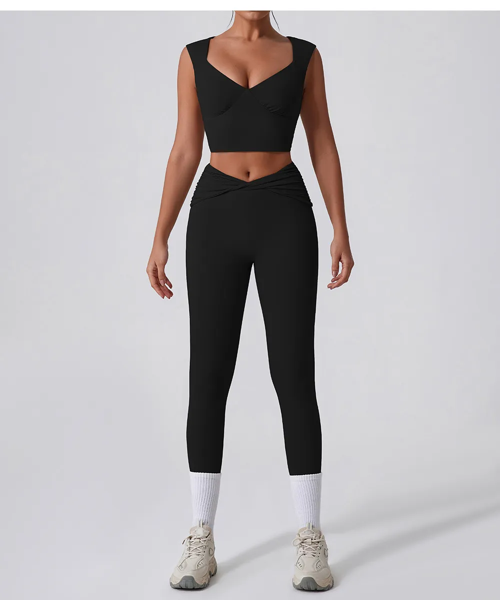 Yoga Quick-drying Twist High Waist Horn Casual All-match Workout Exercise Outfit - Black 02
