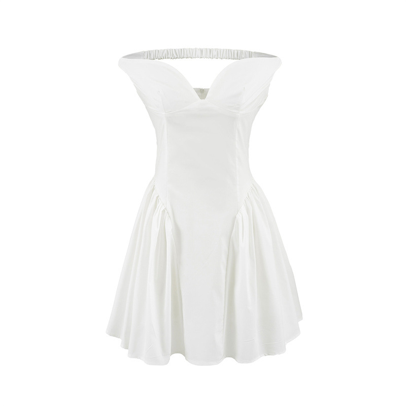 Solid Color And V neck Temperament Sexy Sleeveless Backless Short Dress - Shop at LoveMi