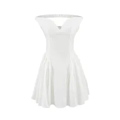 Solid Color And V-neck Temperament Sexy Sleeveless Backless Short Dress - View 1
