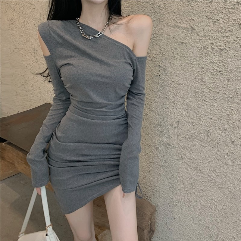 New Sexy Off shoulder Slim fit Bodycon Dress Gray Grey - Shop at LoveMi