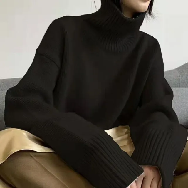 Women's Turtleneck Sweater Pullover Loose Base Black - Shop at LoveMi