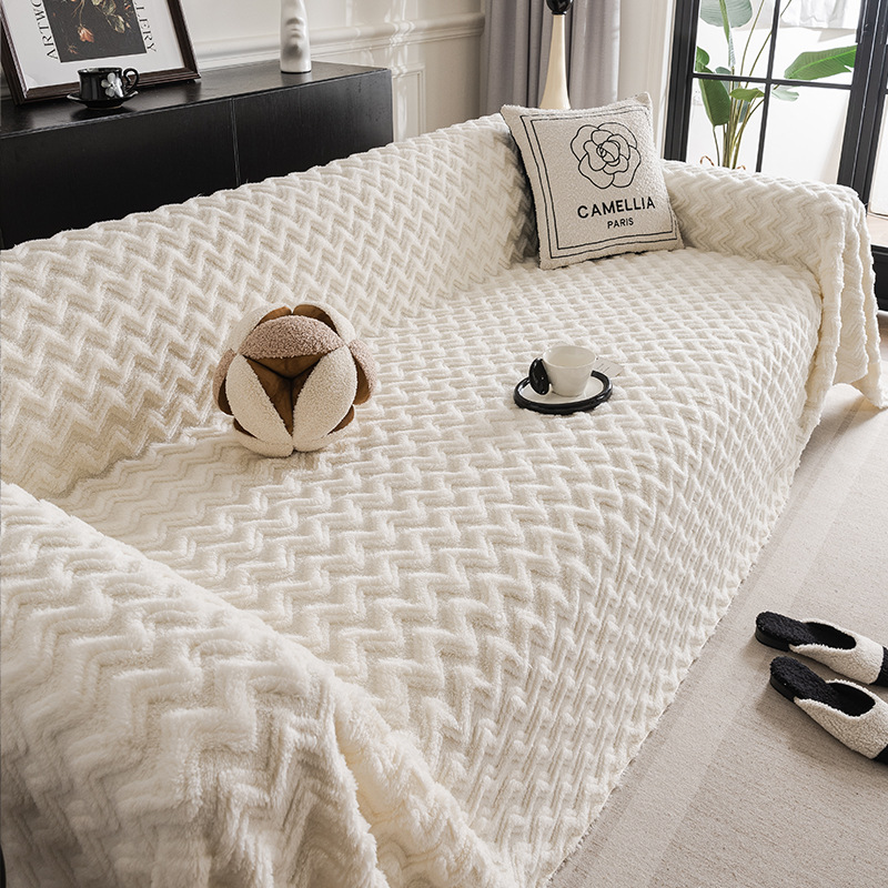 Versatile Plush Cream-Style Solid-Color Sofa Cover