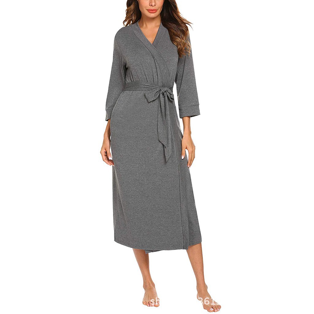 Women's European And American Style Nightgown Solid Color V-neck 4