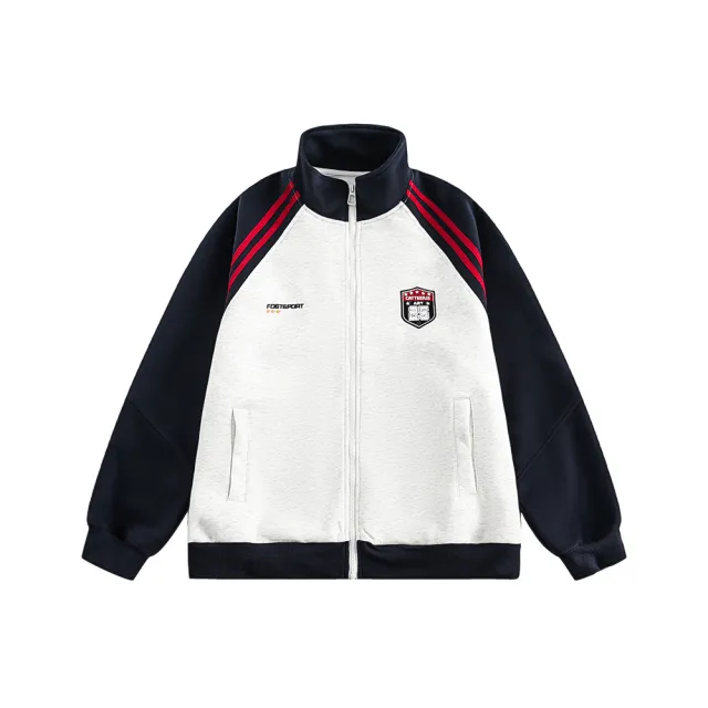 Men's And Women's Same Stand Collar Raglan Sports Sweater White Flower Gray - Shop at LoveMi