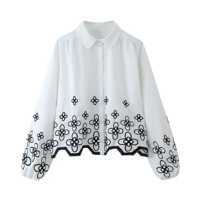 European And American Style French Style Design Sensitive Diligent Style Fashion Hollowed out Flower Embroidered Shirt Black - Shop at LoveMi