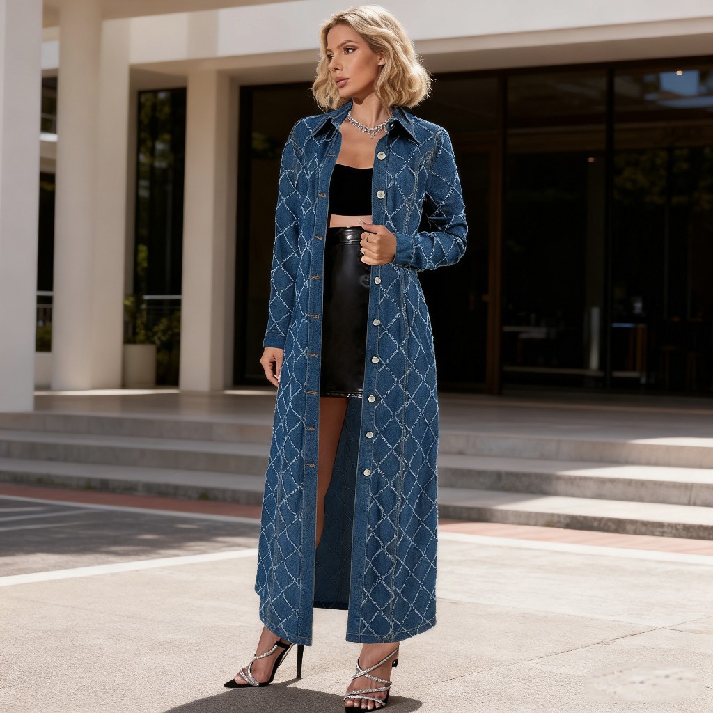 Fashionable New Denim Plaid Fringed Cardigan Jacket