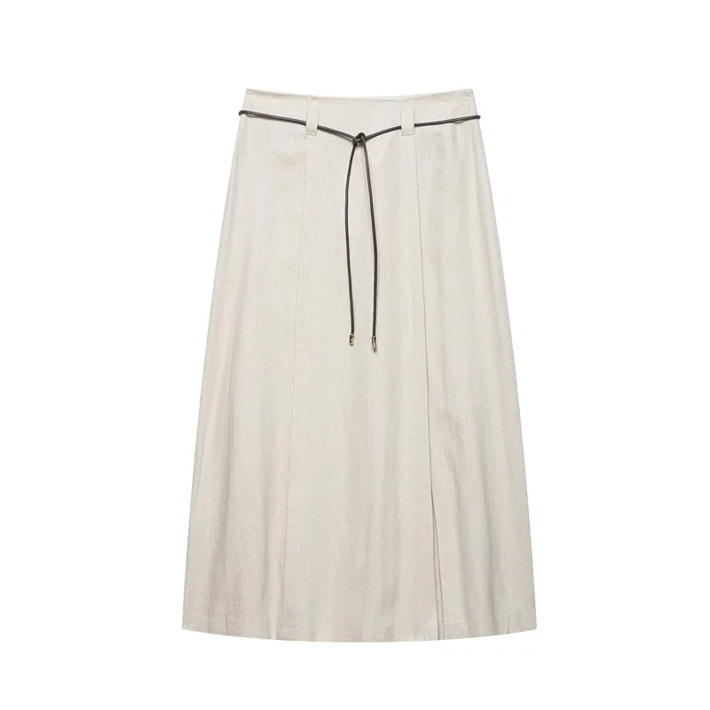 Linen Hanging Collar Top Midi Dress - Skirt-L