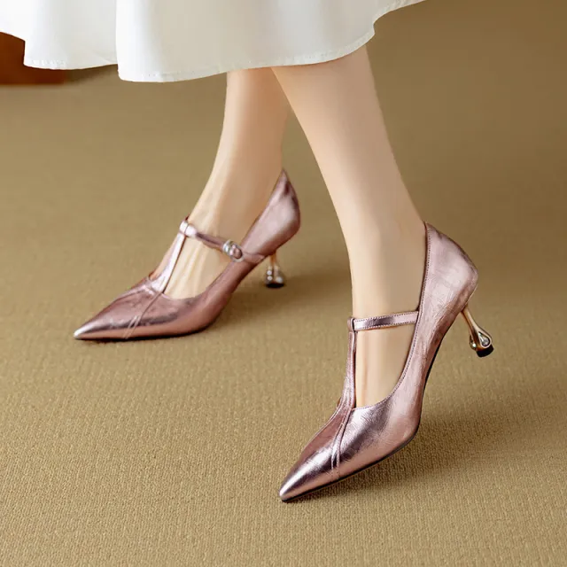 New High Heel Low cut Pointed toe Shoes Sheepskin Soft Banquet Temperament Mary Jane Shoes Pink - Shop at LoveMi