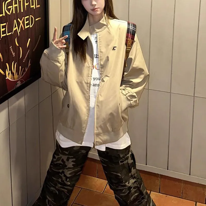 Loose And Versatile Couple's Khaki Workwear Jacket - Khaki