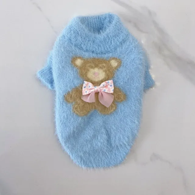 New Winter Dog Cat Bow Tie Bear Sweater Blue - Shop at LoveMi