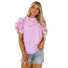 Women's Ruffled Sleeve Chiffon Blouse - Red - View 1