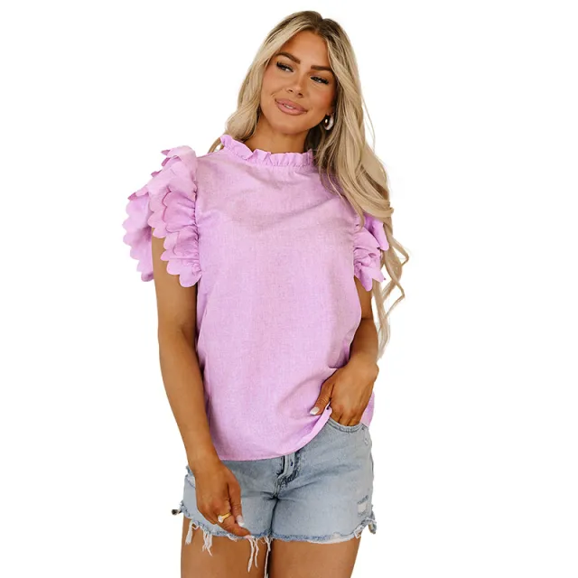 Women's Ruffled Sleeve Chiffon Blouse Red - Shop at LoveMi