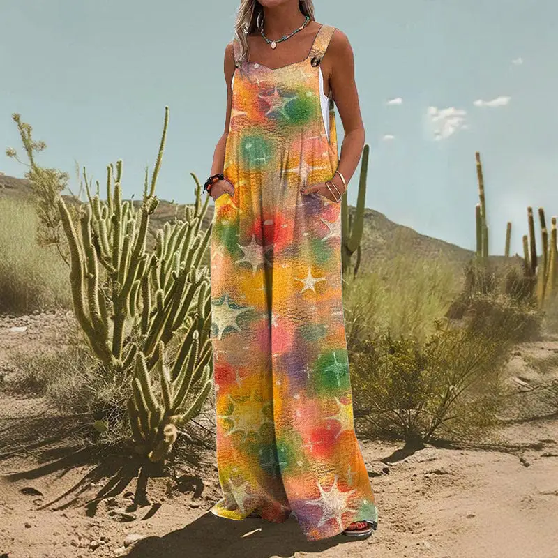 Women's Vintage Print Jumpsuit European And American Loose
