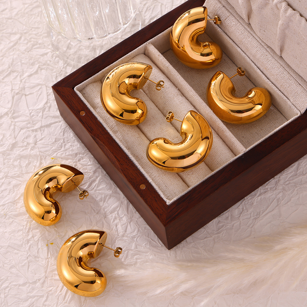 Niche Geometric Ear Studs Glossy Design Titanium Steel