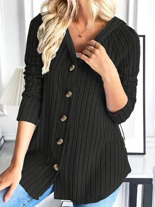 Women's Fashionable Buttoned Waist cinching Long Sleeve Top Jacket Black - Shop at LoveMi