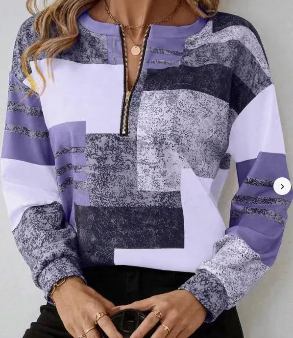 Round Neck Half Zipper Casual Style Polo Shirt Irregular Geometric Top - Wf05Wf05Zn241212Y002-Xl