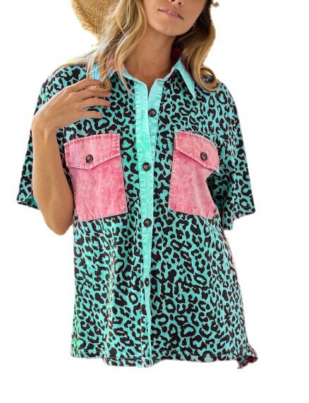 Womens Leopard-print Patchwork With Pockets And Print