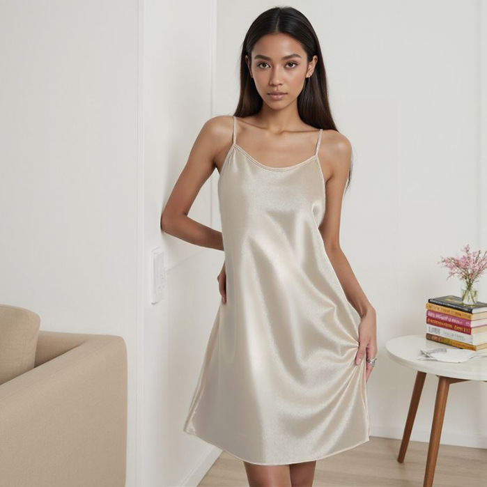 Thin Sexy Loose-fit Faux-silk Slip Dress