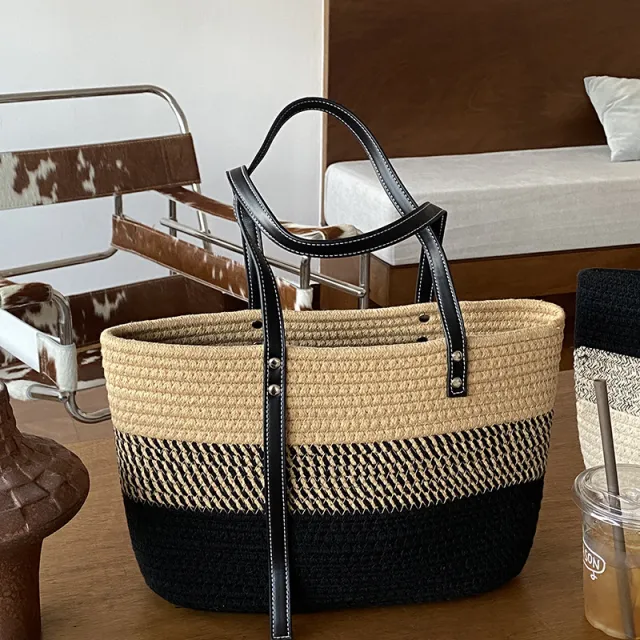 Hand Woven Vegetable Basket Versatile Beach Bag Khaki - Shop at LoveMi