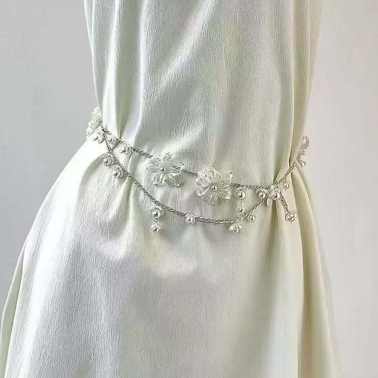 Ultra-girly Tassel Flower Pearl Waist Chainexclusive High-end Accessory For Stylish Waist Adornment