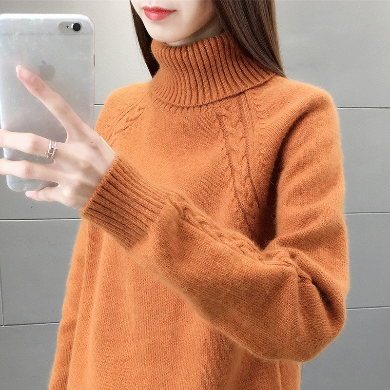Women's Turtleneck Pullover Japanese Style Orange - Shop at LoveMi