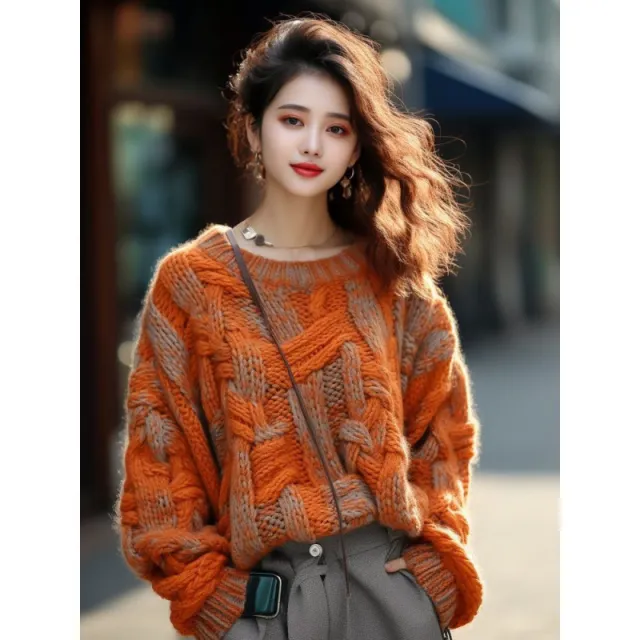 Orange Classic Style Thick Thread Sweater Coat For Women Orange - Shop at LoveMi