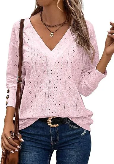 Casual Long Cufflinks Hollow Out Lace Hollow Out Shirt Pink - Shop at LoveMi