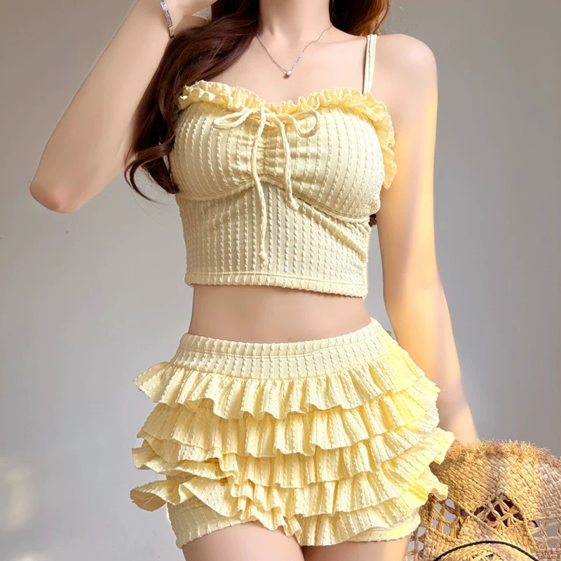 Womens Two-Piece Split Swimsuit Camisole Style Solid Color - Image 7