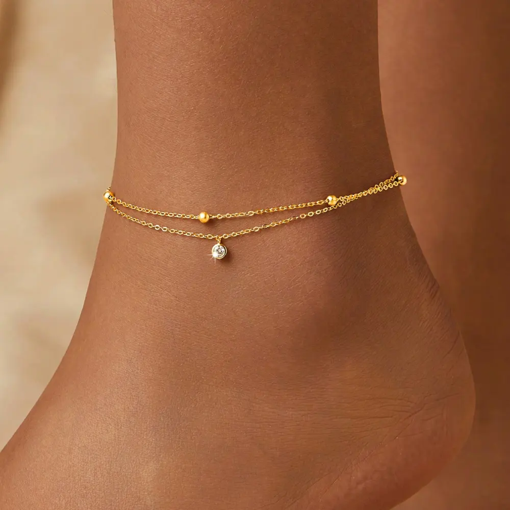 Double-layer Bead Zircon Anklet for Women