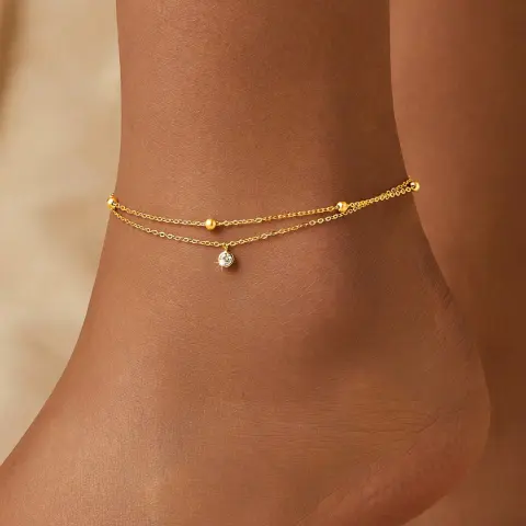 Double-layer Bead Zircon Anklet for Women