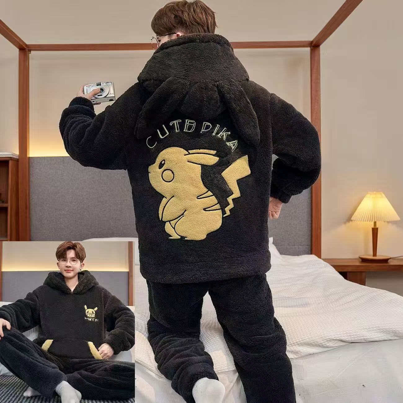 Mens Thickened Cartoon Plus-Size Pajama Set