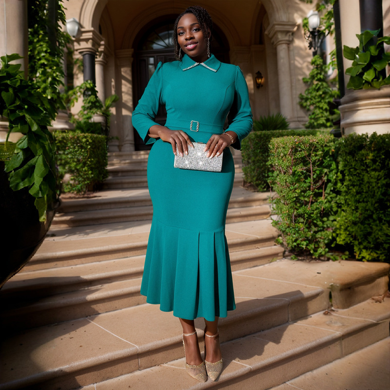 Women's Elegant Shirt-Style Dress With A Collar