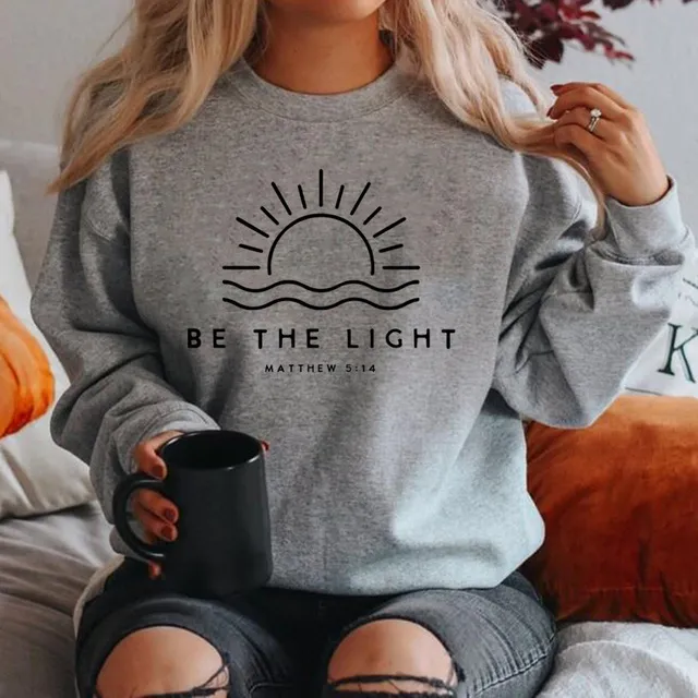 Women's Fleece lined Crew Neck Sweater Plain Slogan Printing Light Gray - Shop at LoveMi