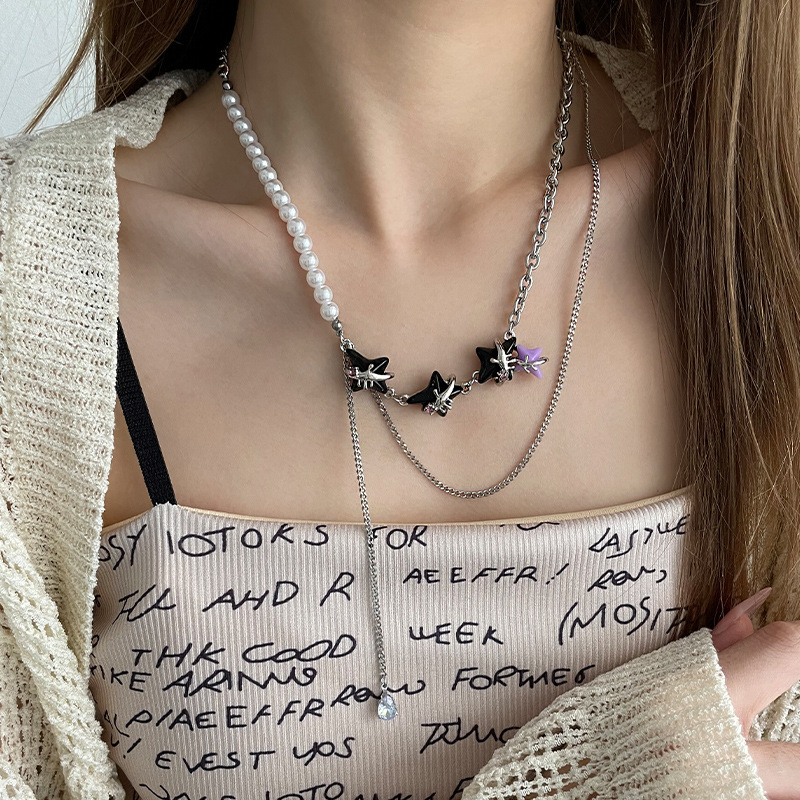 Black Purple Asterism Pearl Necklace For Women Special Interest Light Luxury