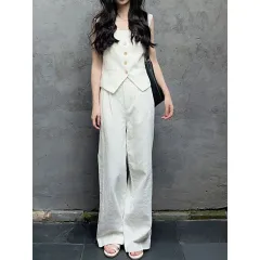 High Waist Wide Leg Pants Two-piece Suit Fashionable - White Vest - View 1