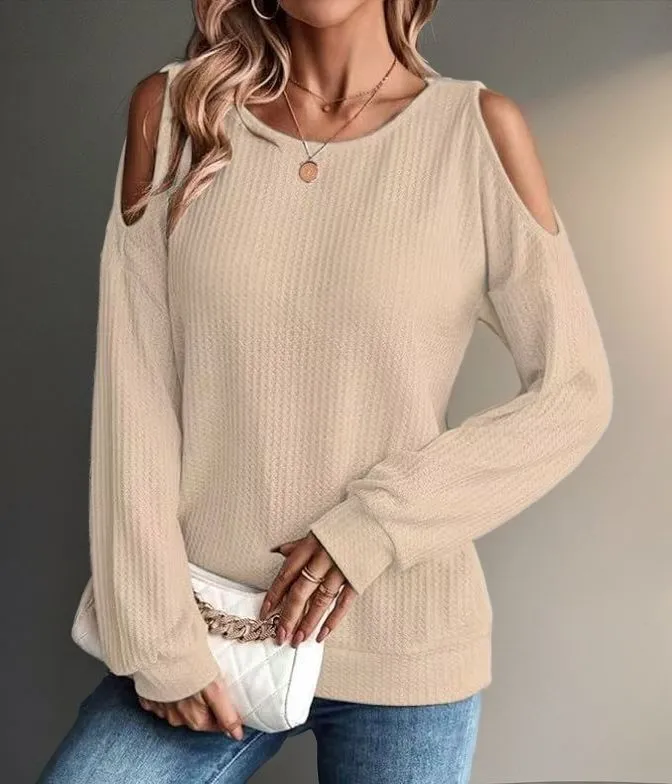 Autumn And Winter New Off-shoulder Casual Long-sleeve T-shirt Women's Casual Wear - Khaki