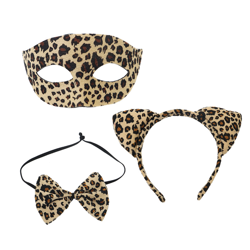Halloween Leopard Print Half Face Mask Headband Set