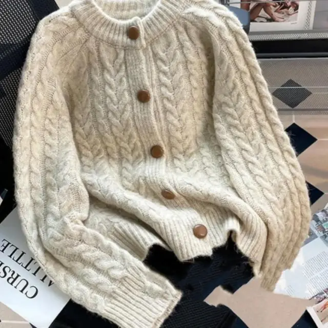 Retro Sweet Art Thickened Sweater Coat Loose Korean Style Apricot - Shop at LoveMi