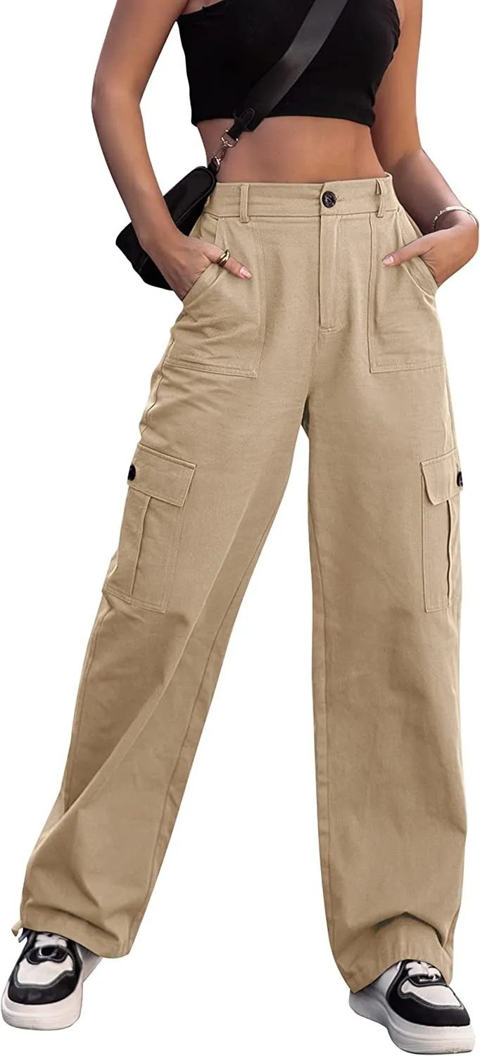 Women's Button High Waist Wide Overalls - Khaki