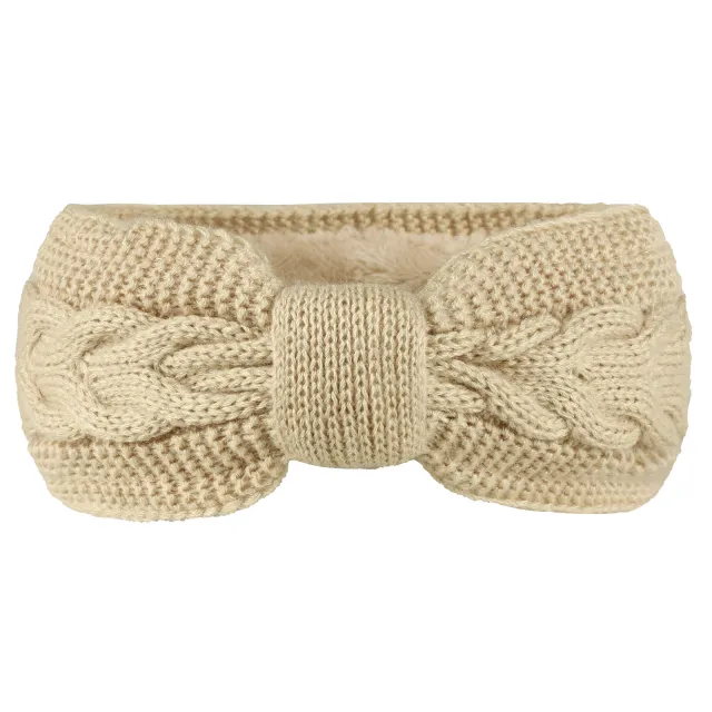 Women's Fleece lined Wool Bow Hair Band Beige - Shop at LoveMi