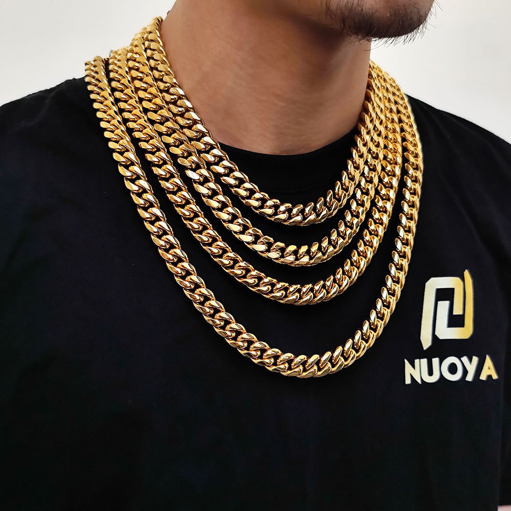 Stainless Steel Ddiamante Buckle Round Grinding Encryption Cuban Link Chain Necklace