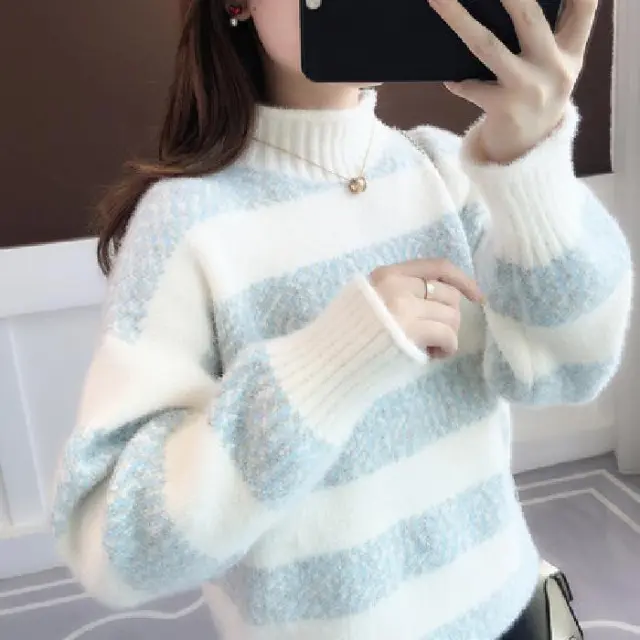 Raw Sweater Female Loose Outer Wear Sky Blue - Shop at LoveMi
