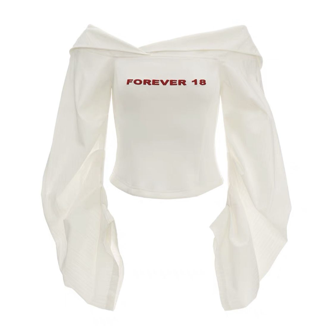 Women's Dark White Shirt With Lantern Sleeves