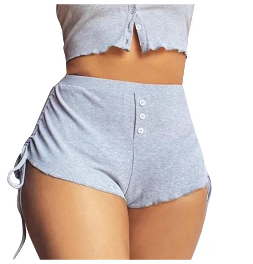 Women's Pants Printed Side Drawstring Shorts Silver Gray - Shop at LoveMi